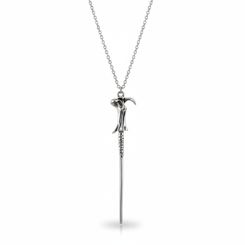 Silver Metal Wizard Wand Necklace Harry Potter‎ Inspired Fantasy Jewelry